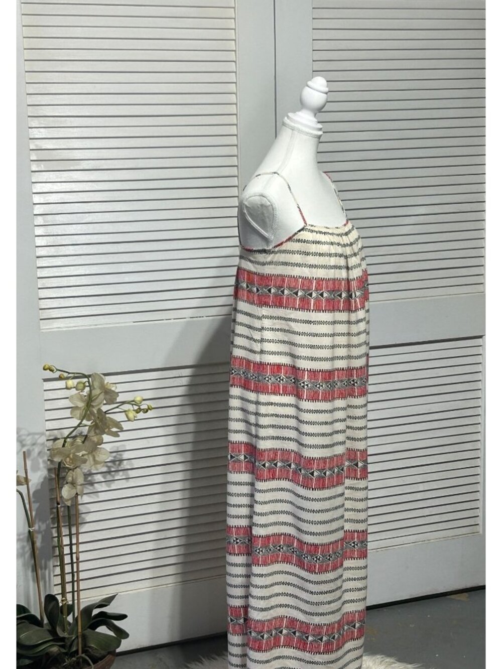 Madewell Women's Red White Sicily Cotton Tribal Print Maxi Dress Size M 3577 - Picture 3 of 13